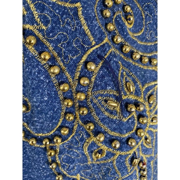 VTG Club Z Denim Long Sleeve Button Down Embroidered Beaded Denim Blouse Women S - Picture 5 of 14